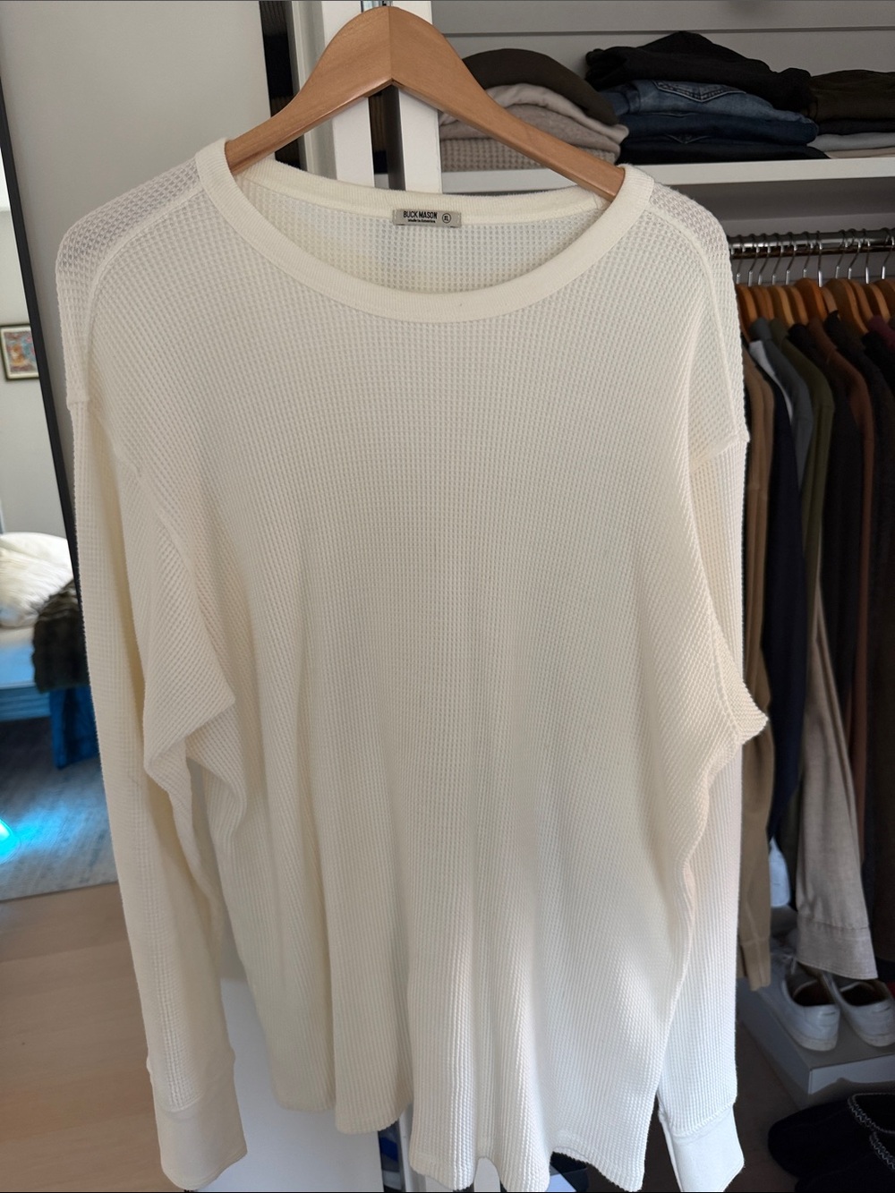 Buck Mason Men's Cream Waffle Crewneck Sweater